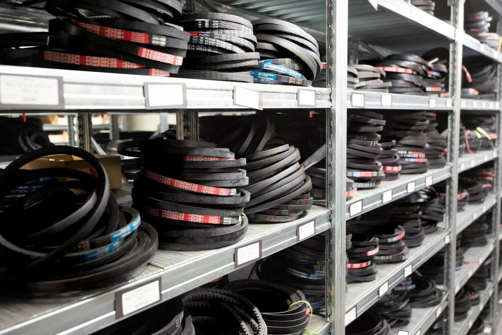 Automotive parts inventory on warehouse shelves